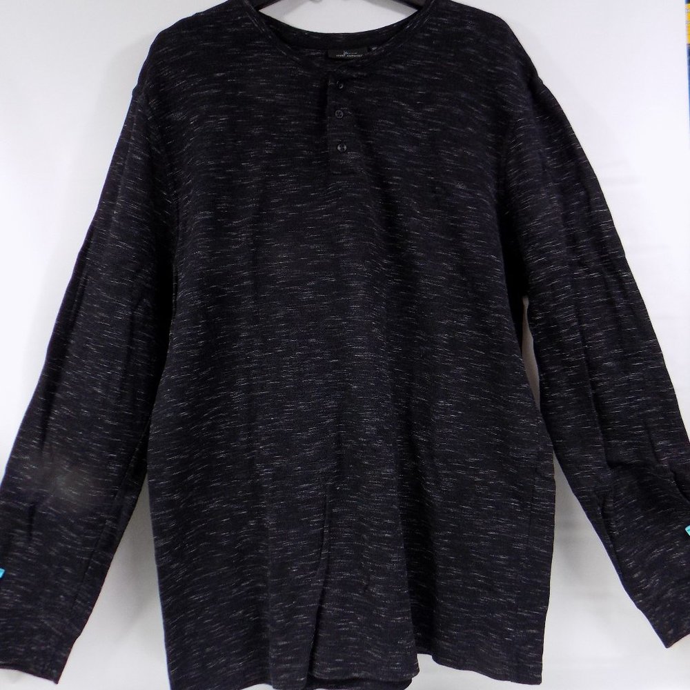 Marc Anthony Black Heathered Long Sleeve Henley Slim Fit Size XXL